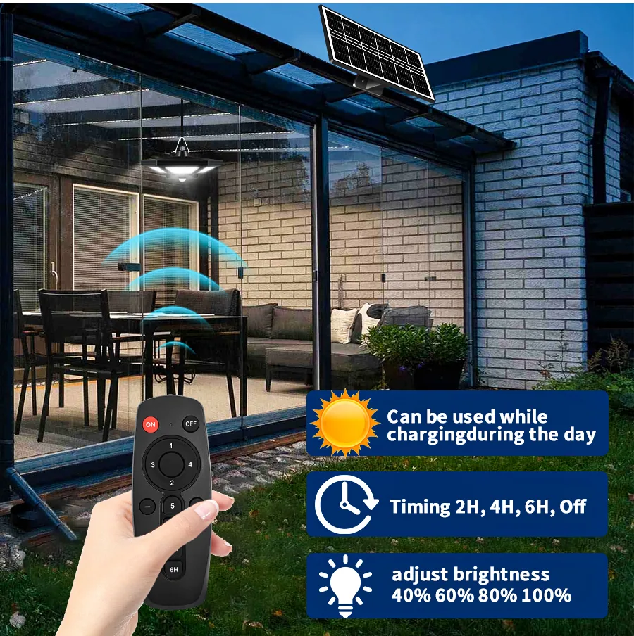 Solar pendant light over a garden gazebo